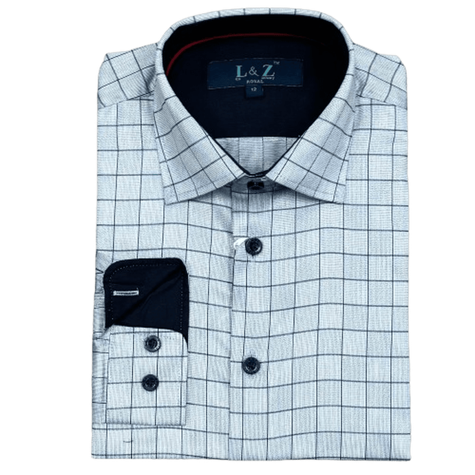 LEO & ZACHARY: Slate Window Pane Boy's Dress Shirt guys-and-co