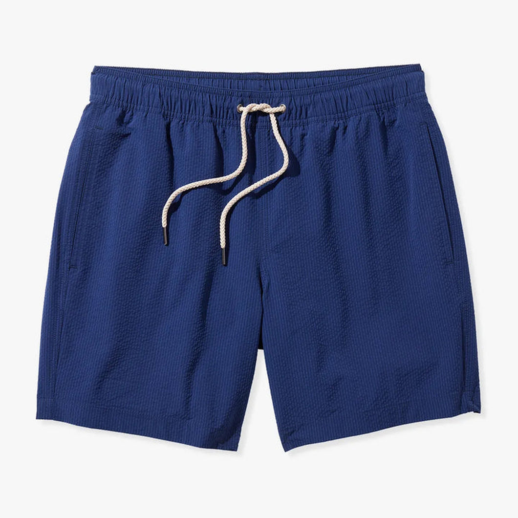 FAIR HARBOR: Navy Seersucker Bayberry Shorts guys-and-co