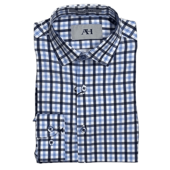 AMERICAN HERITAGE: Navy Check Tech Boy's Dress Shirt guys-and-co