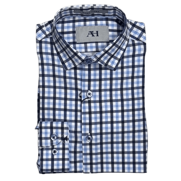 AMERICAN HERITAGE: Navy Check Tech Boy's Dress Shirt guys-and-co