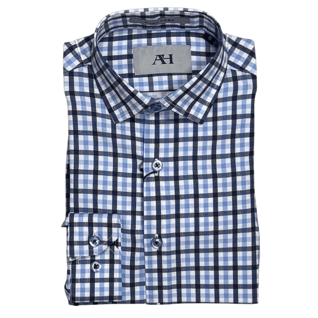 AMERICAN HERITAGE: Navy Check Tech Boy's Dress Shirt guys-and-co