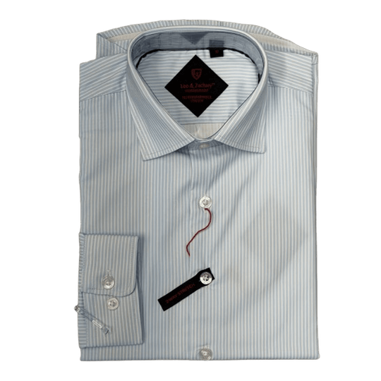 LEO & ZACHARY: Blue Striped Tech Boy's Dress Shirt guys-and-co