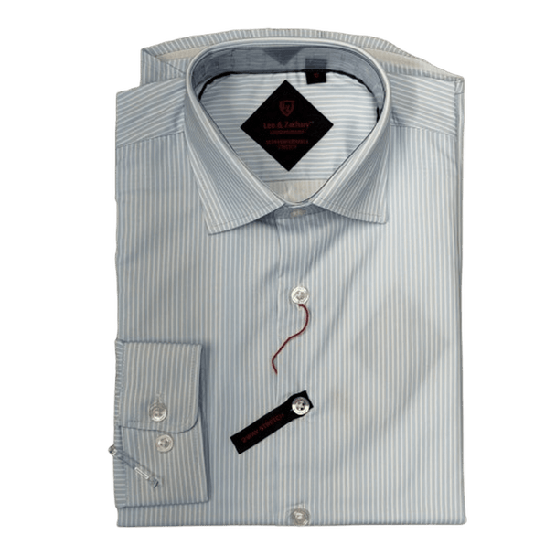 LEO & ZACHARY: Blue Striped Tech Boy's Dress Shirt guys-and-co