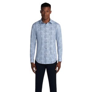 BUGATCHI: Abstract Print OoohCotton® Shirt- Blue guys-and-co