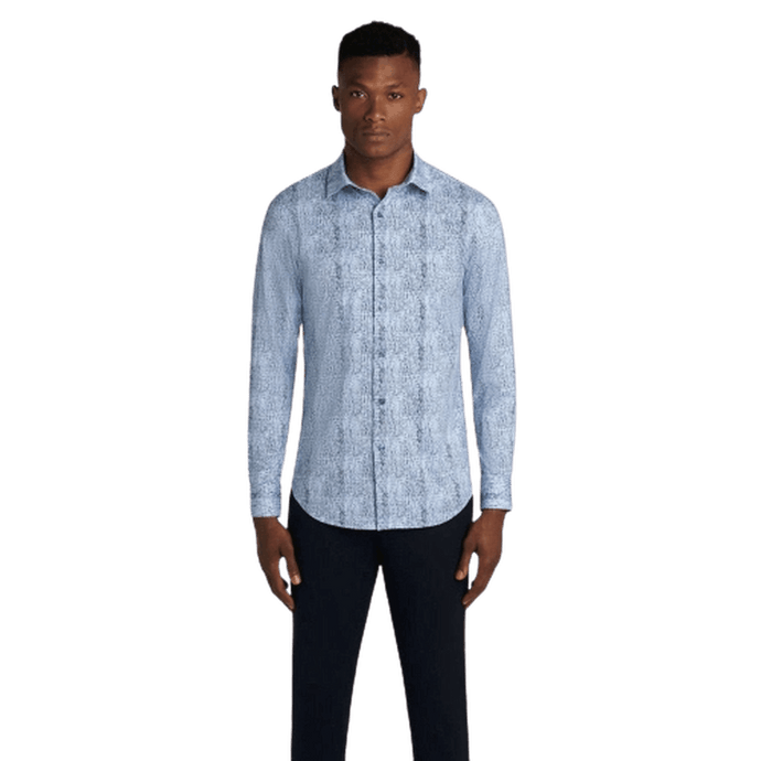 BUGATCHI: Abstract Print OoohCotton® Shirt- Blue guys-and-co