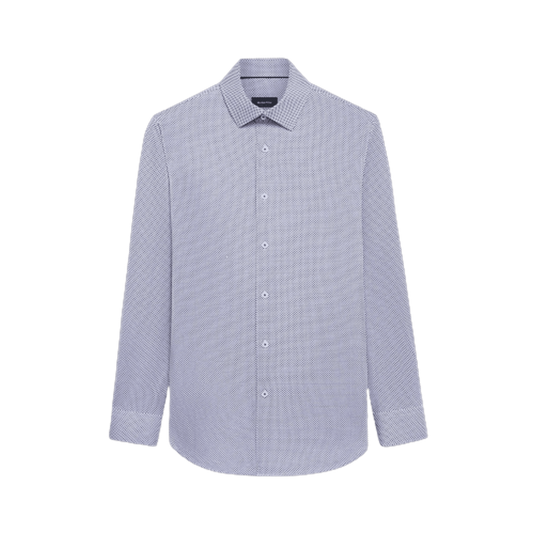 BUGATCHI: James Checkerboard Print OoohCotton® Shirt- Air Blue guys-and-co