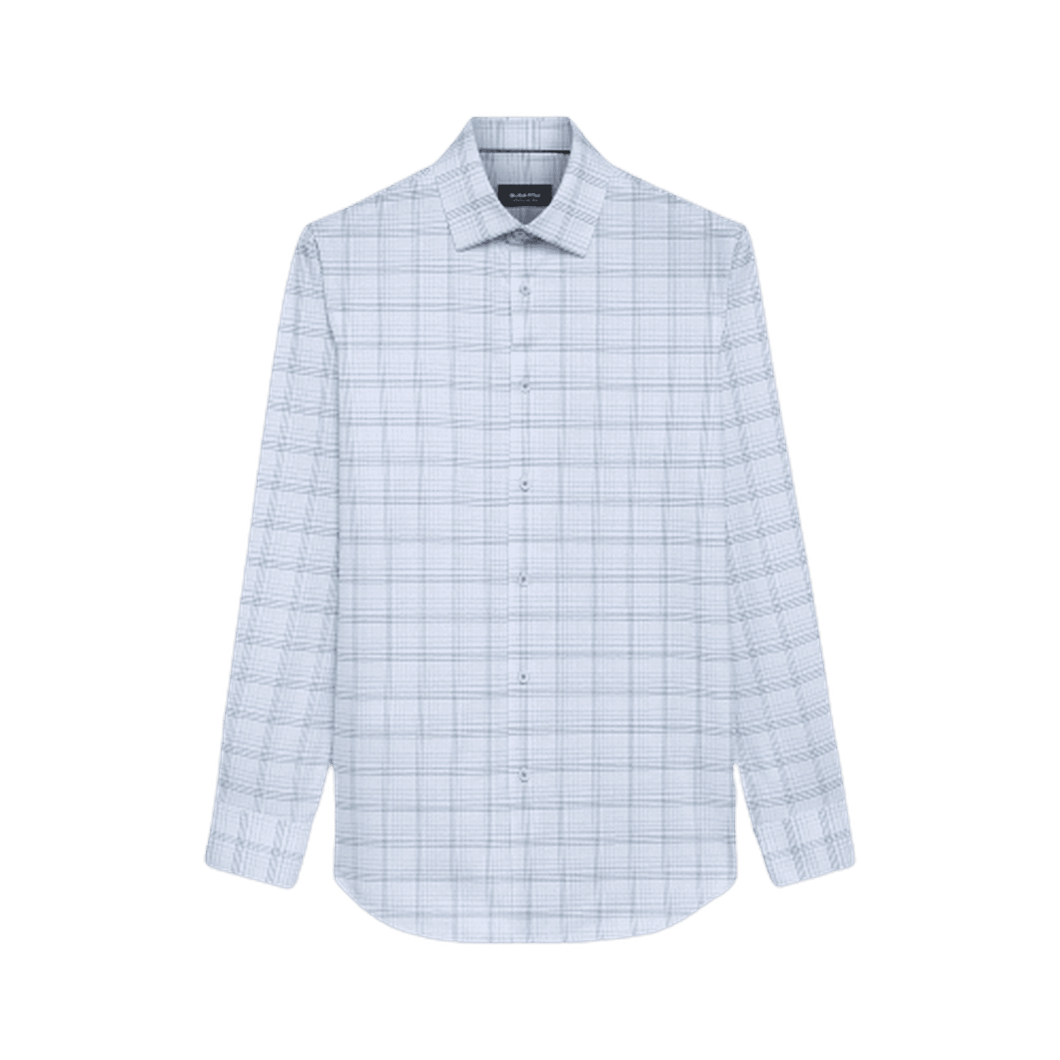 BUGATCHI: James Plaid Check OoohCotton® Shirt- White guys-and-co