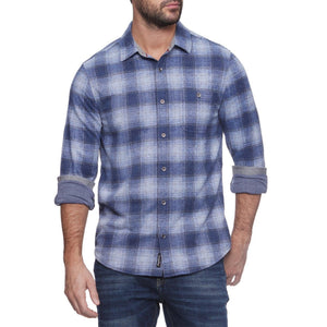 FLAG & ANTHEM: Madeflex Plaid Hero Knit Flannel- Blue/Navy guys-and-co
