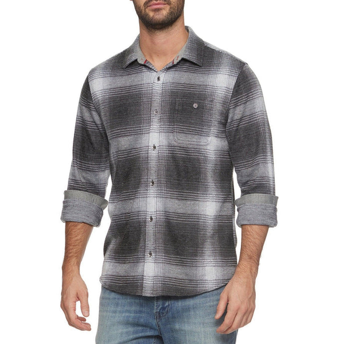 FLAG & ANTHEM: Madeflex Plaid Hero Knit Flannel- Charcoal guys-and-co
