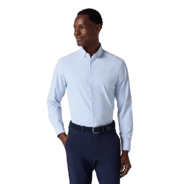 MIZZEN + MAIN: Leeward Blue Strip Trim Men's Dress Shirt guys-and-co