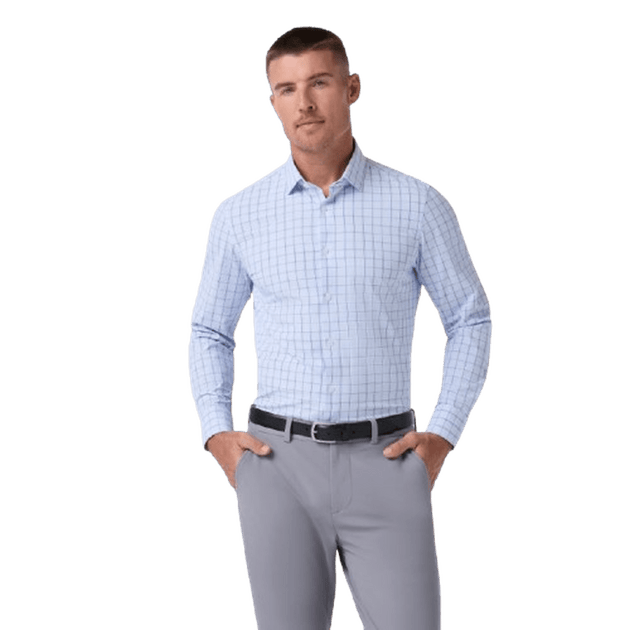 MIZZEN + MAIN: Cloud Blue Hampton Plaid Leeward Trim Dress Shirt guys-and-co
