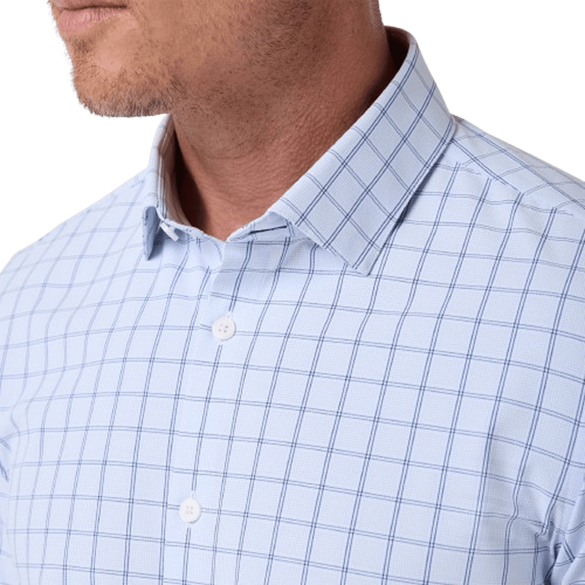 MIZZEN + MAIN: Cloud Blue Hampton Plaid Leeward Trim Dress Shirt guys-and-co