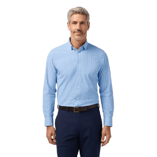 MIZZEN + MAIN: Skyline Blue Hampton Plaid Leeward Trim Dress Shirt guys-and-co