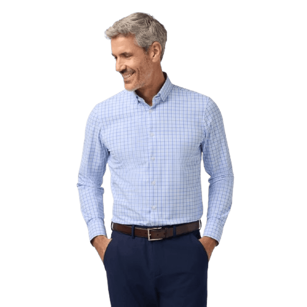 MIZZEN + MAIN: Skyline Blue Miles Plaid Leeward Trim Dress Shirt guys-and-co