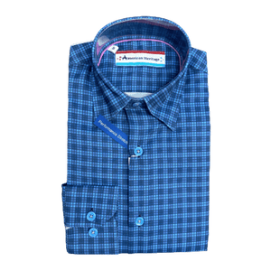 LUCHIANO VISCONTI: American Heritage Blue Check Dress Shirt guys-and-co