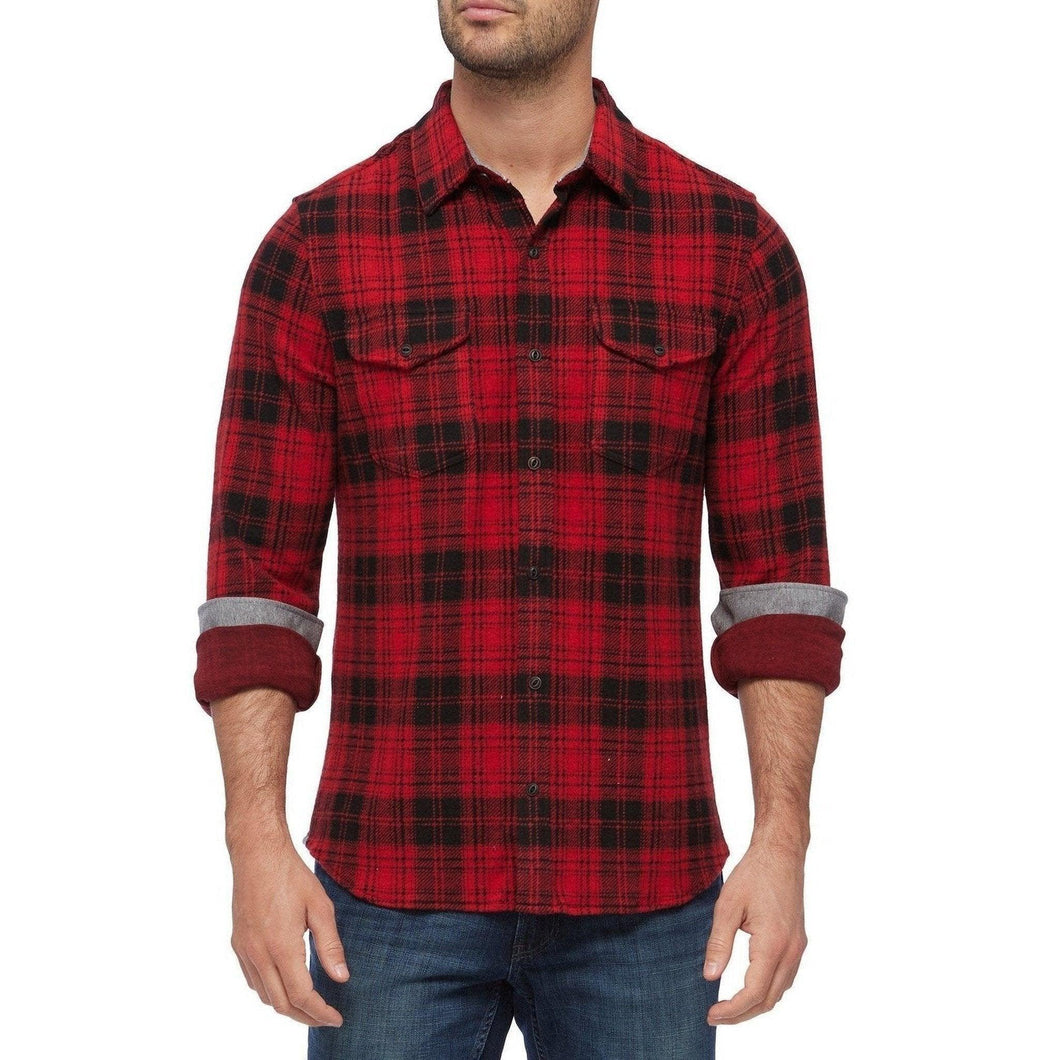 FLAG & ANTHEM: Madeflex Plaid Hero Knit Flannel- Red guys-and-co
